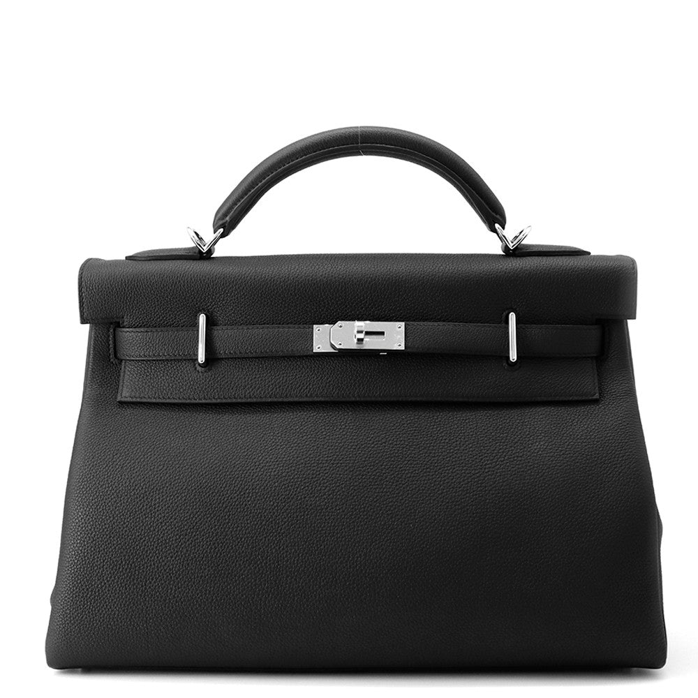 Kelly Maxi Inside Togo Size Handbag Leather Black Travel Bag