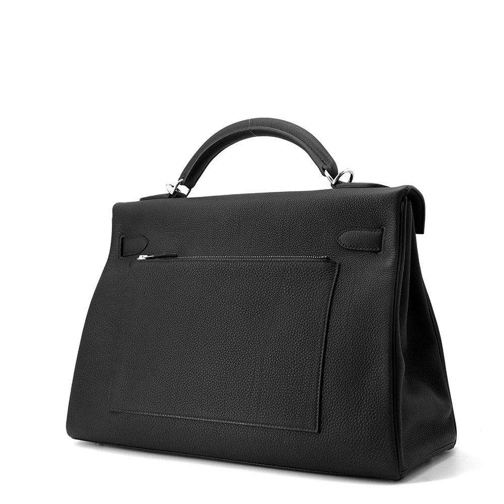 Kelly Maxi Inside Togo Size Handbag Leather Black Travel Bag