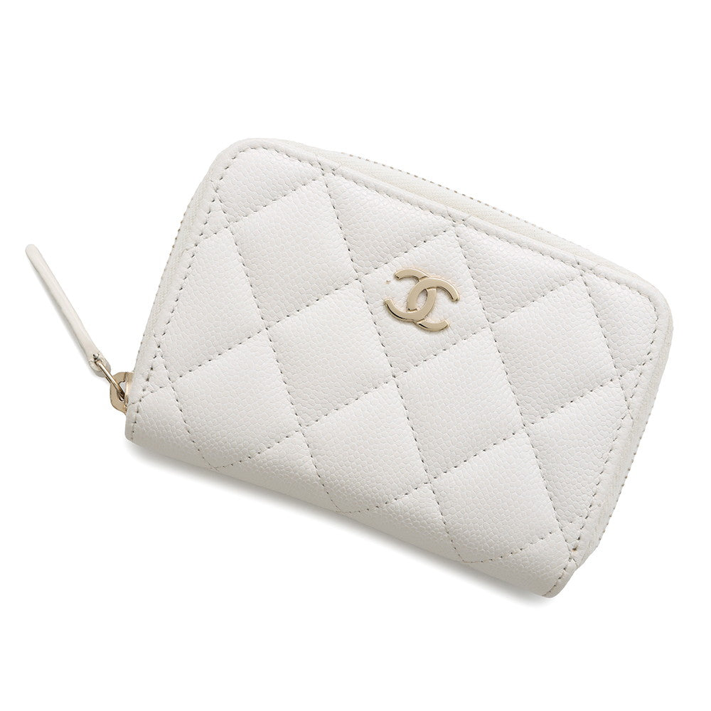 Chanel Classic zip coin purse WhiteAP0216 Caviar Leather Wallet Case