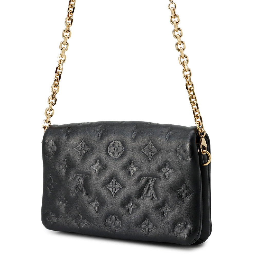 Louis Vuitton PochetteCoussin NoirM80742 Lamb ・Pattern Monogram Leather Clutch Bag