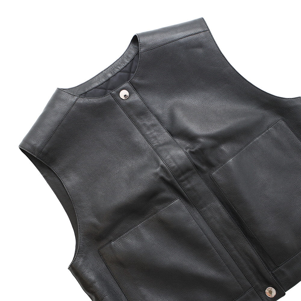 Serie Button Sleeveless Vest Size Goatskin Handbag Leather Black Travel Bag