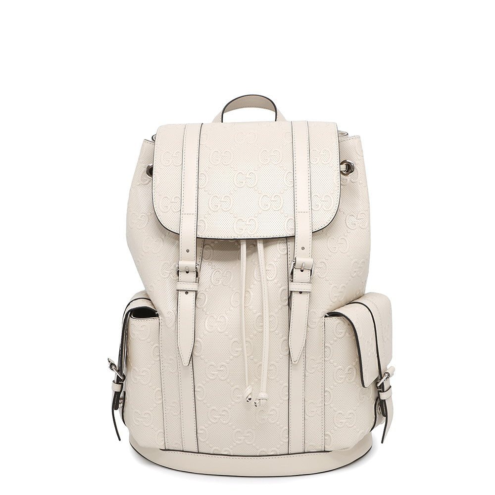 Gucci GG Embossed Backpack White625770 Leather