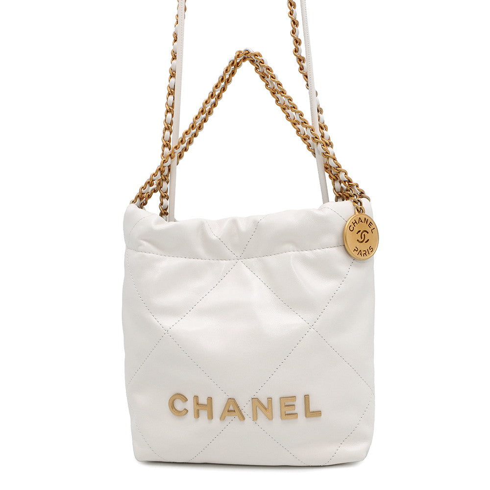 Chanel 22 WhiteAS3980 Shiny Calf Leather Shoulder Bag