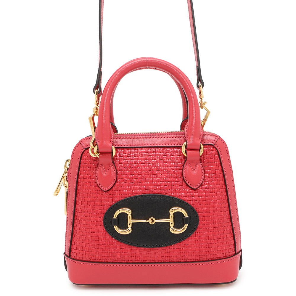 Gucci Horsebit Straw Size Leather Mini Top Handle Travel Bag