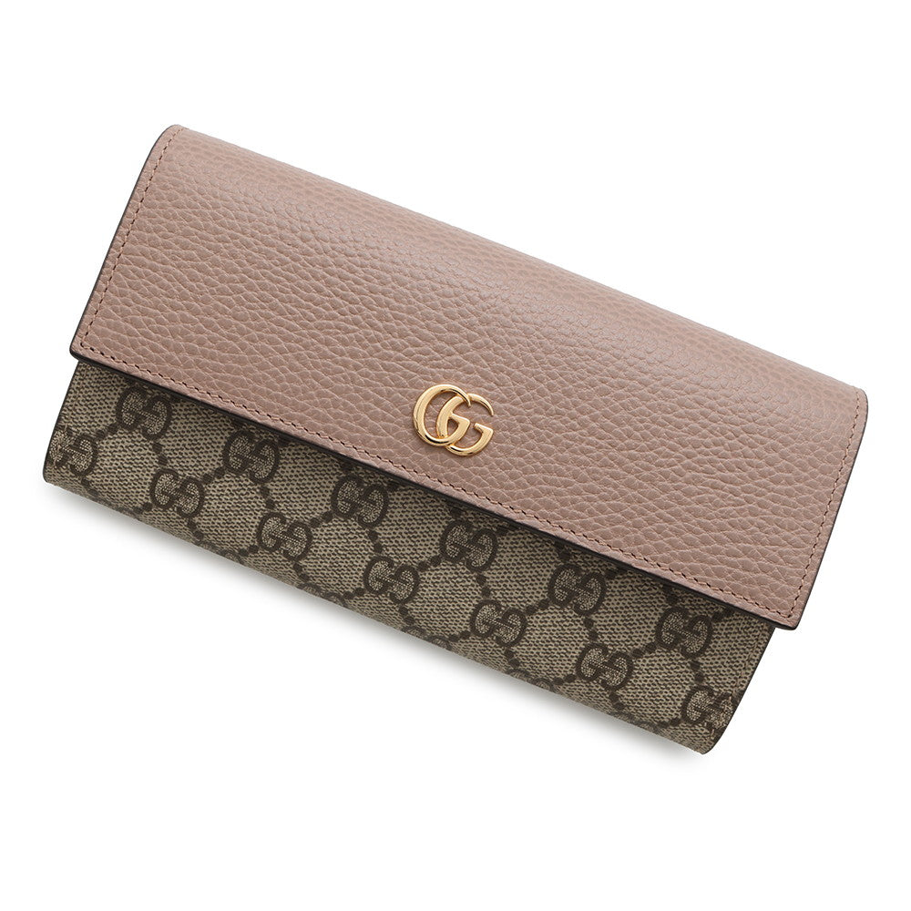 Gucci GG Supreme Double G Continental Leather Pink Wallet Case