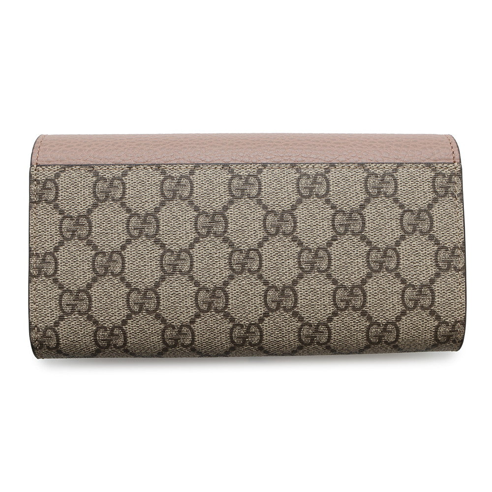 Gucci GG Supreme Double G Continental Leather Pink Wallet Case