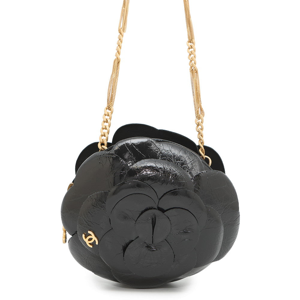 Chanel Camellia Evening ChainShoulder BlackAS4445 Shiny Aged Leather Shoulder Bag