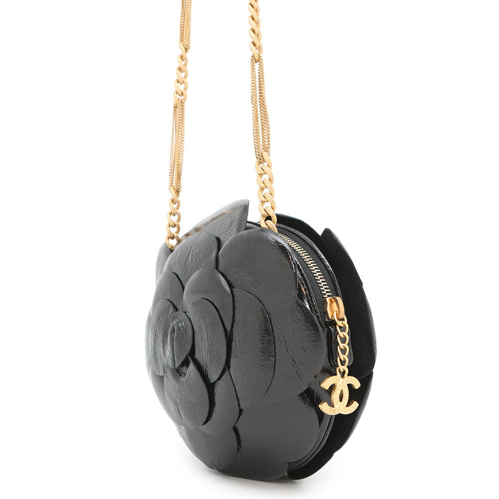 Chanel Camellia Evening ChainShoulder BlackAS4445 Shiny Aged Leather Shoulder Bag