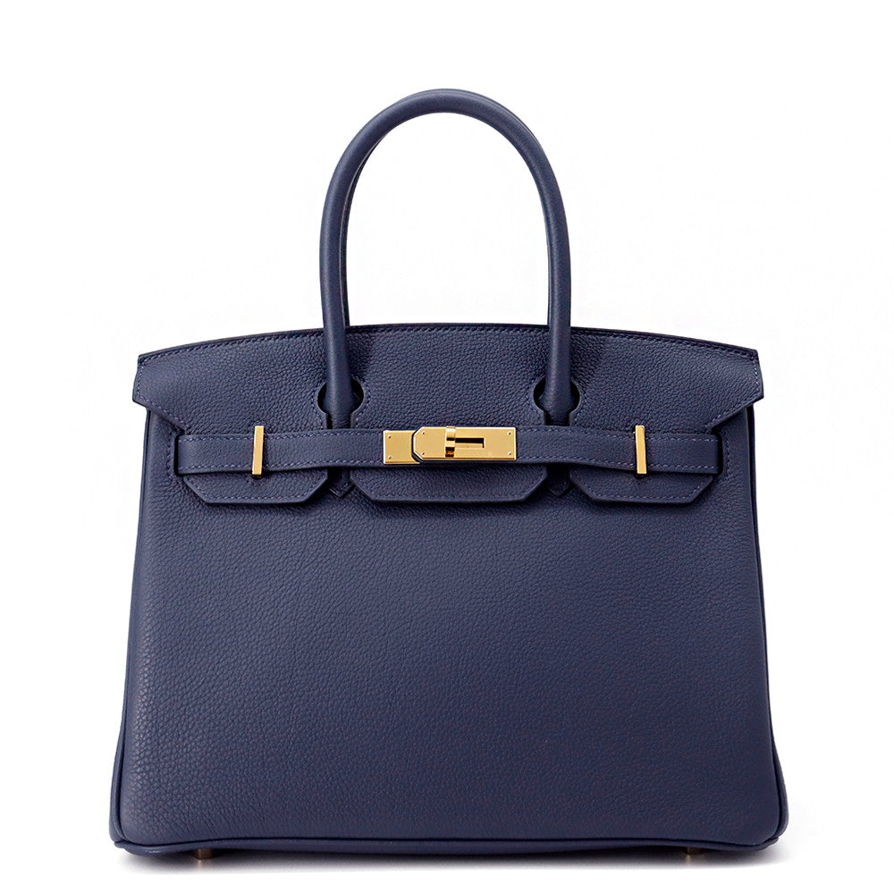 Birkin Navy Togo Size Handbag Leather Blue Travel Bag