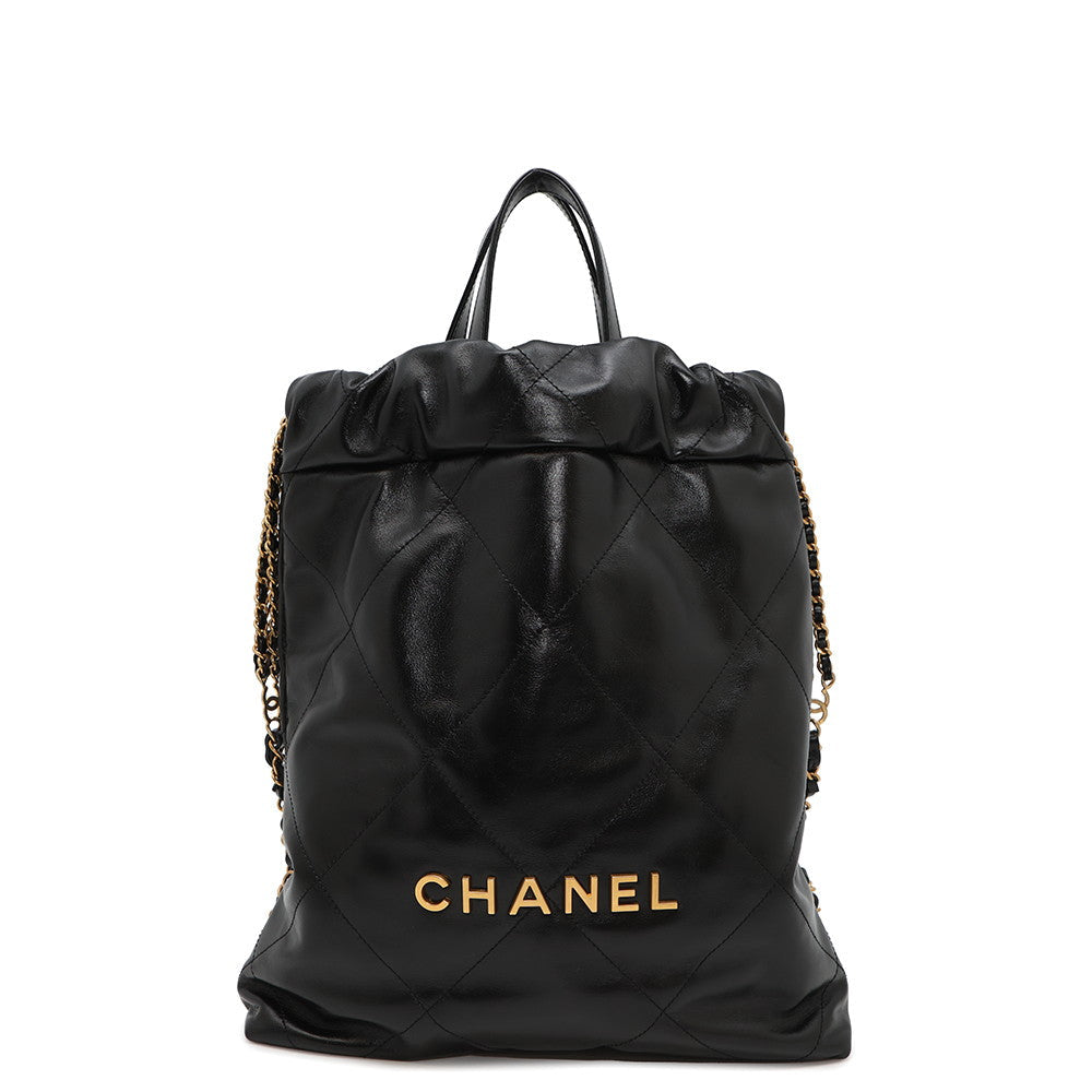 Chanel 22 Backpack BlackAS3859 Shiny Calf Small Leather