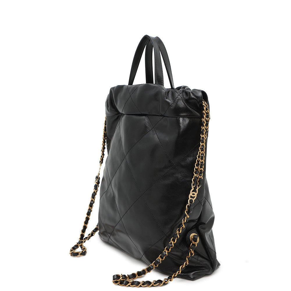 Chanel 22 Backpack BlackAS3859 Shiny Calf Small Leather