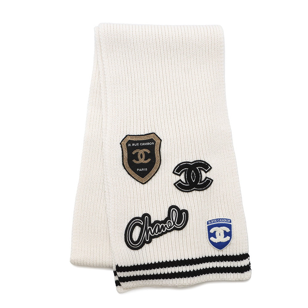 Chanel Logo Patch Scarf BlackAAA409 Cashmere100 White