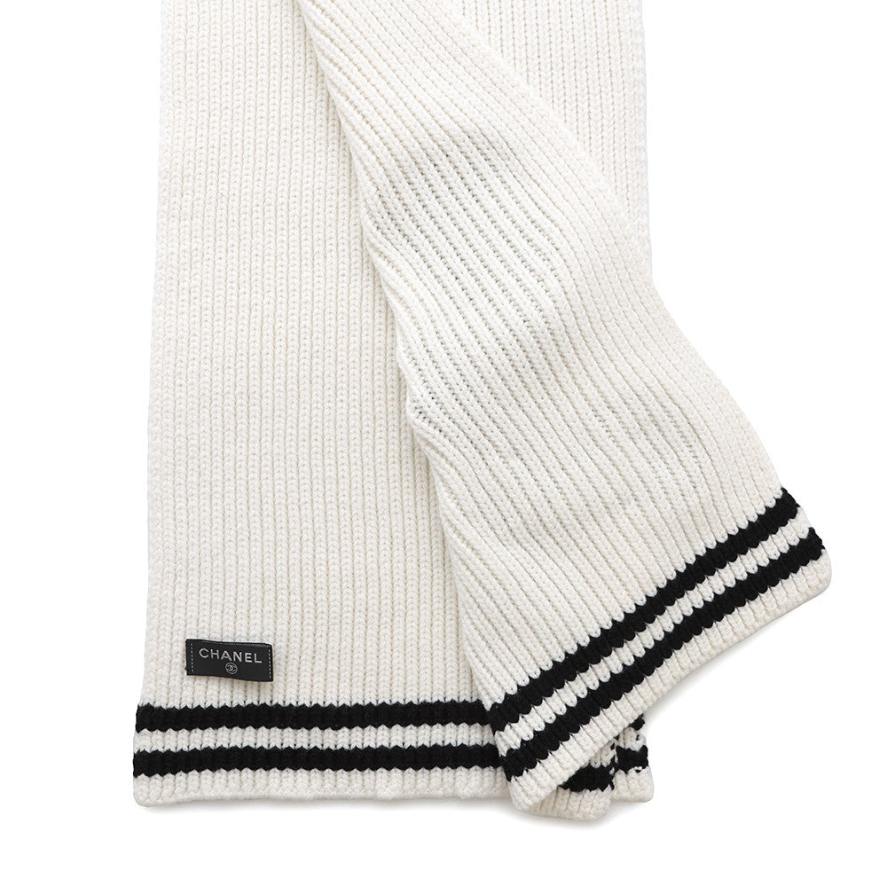 Chanel Logo Patch Scarf BlackAAA409 Cashmere100 White
