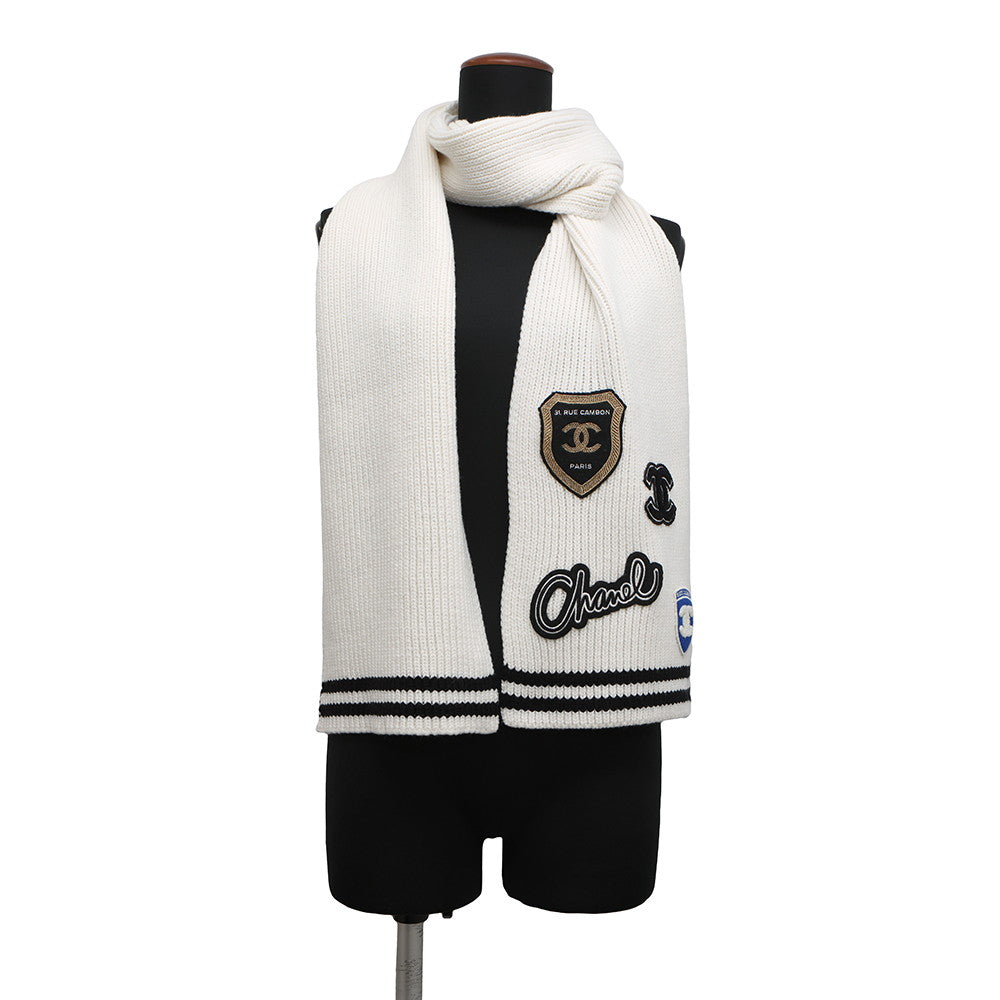 Chanel Logo Patch Scarf BlackAAA409 Cashmere100 White