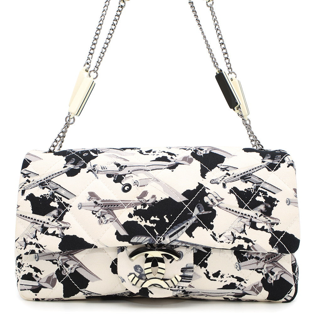 Chanel Airline ChainShoulder WhiteA31977 Plastic Black Canvas Shoulder Bag