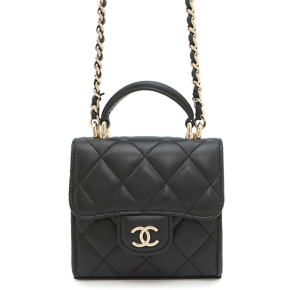 Chanel Matelasse Top Handle ChainClutch BlackAP2682 Lambskin Clutch Bag