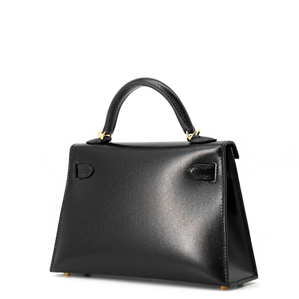 Kelly Box Calf Handbag Leather Black Travel Bag