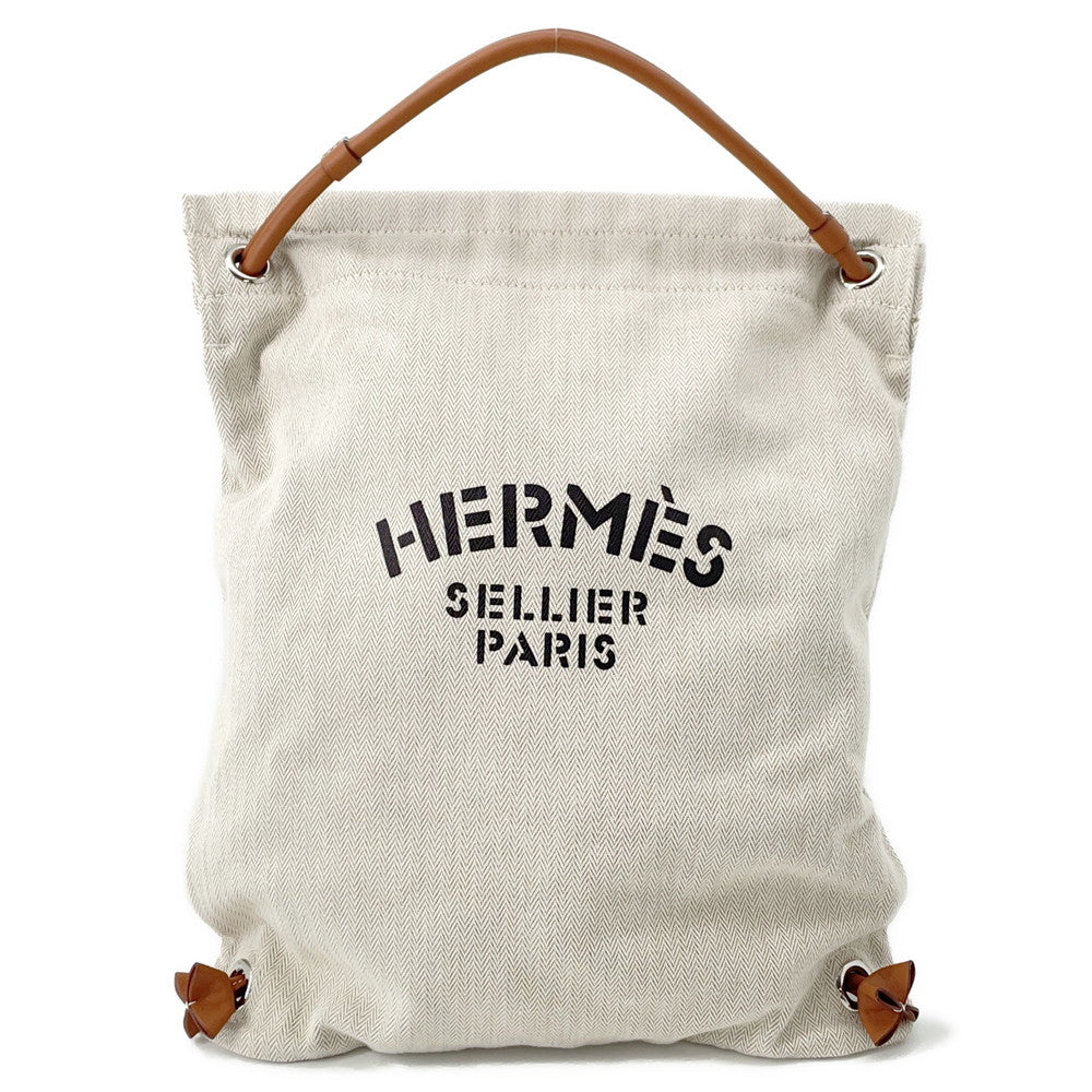 Aline Backpack Natural Toile Chevrons Barenia Handbag Leather Beige