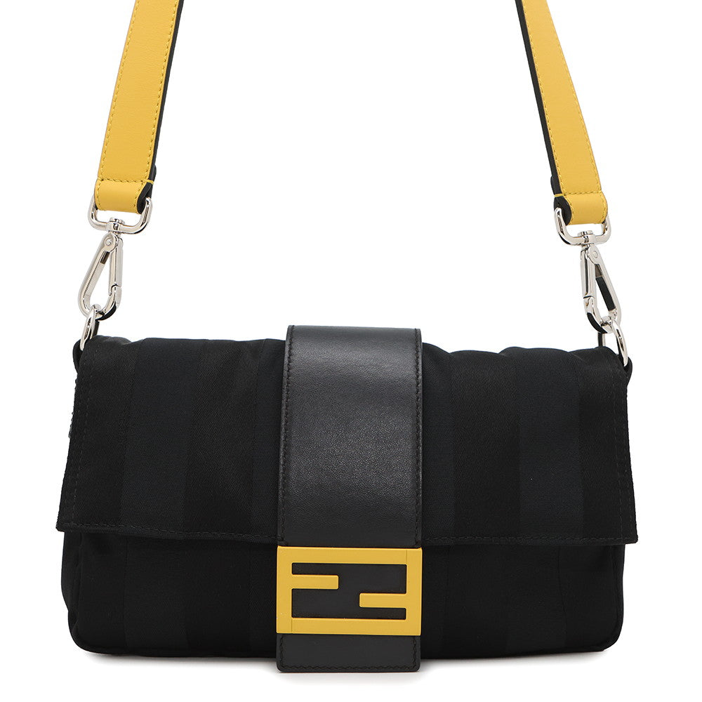Fendi Pecan For Men Yellow7Va472 Leather Nylon Black Bucket Bag