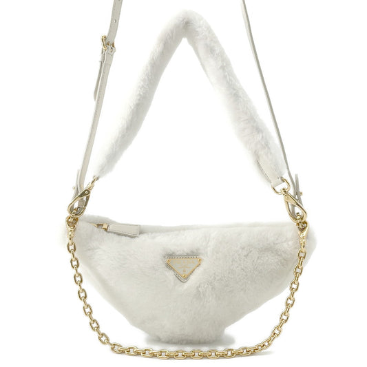 Triangle Way Shoulder Bag Bc Fur Leather White