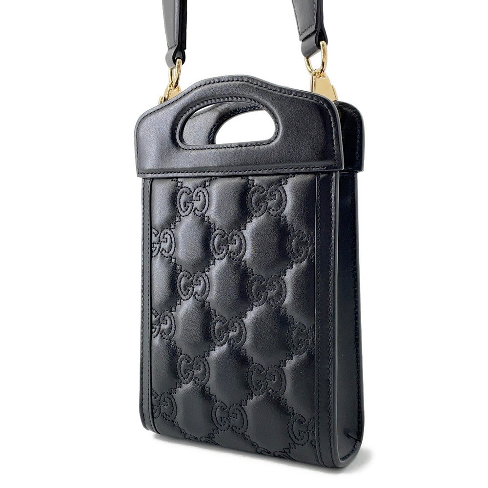 Gucci GGMatelasse 2WAY Black723776 Size Leather Mini Top Handle Shoulder Bag