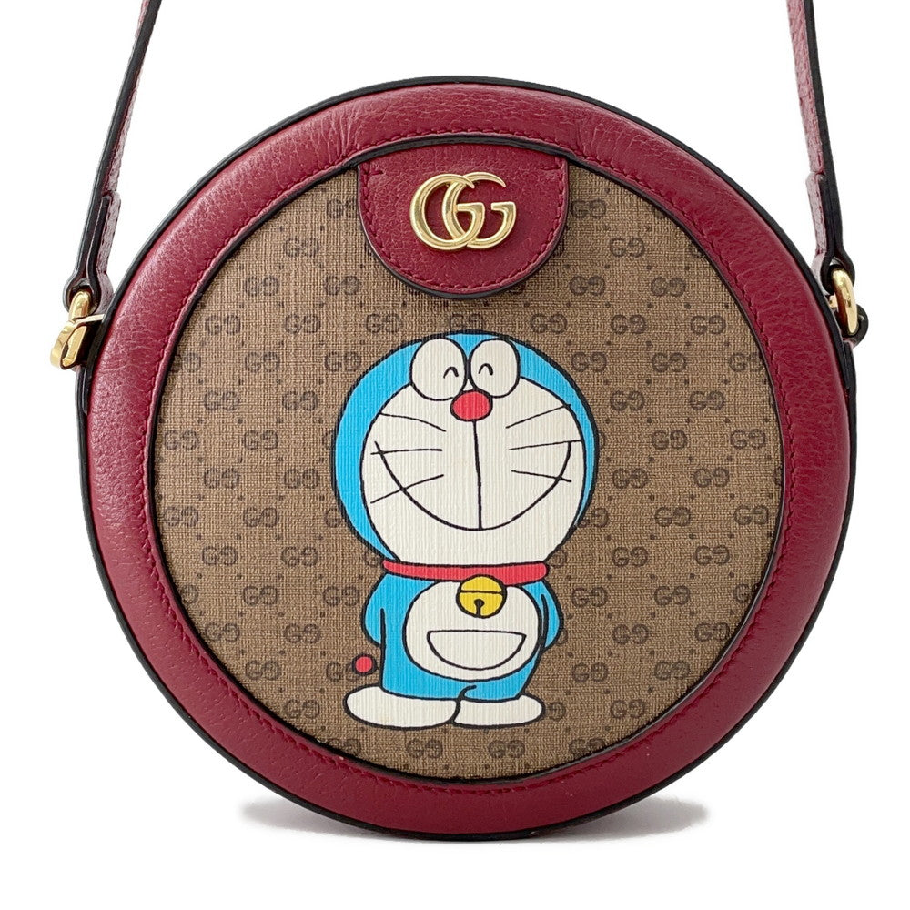 Gucci GG Supreme Round Doraemon Collaboration Leather Brown Shoulder Bag