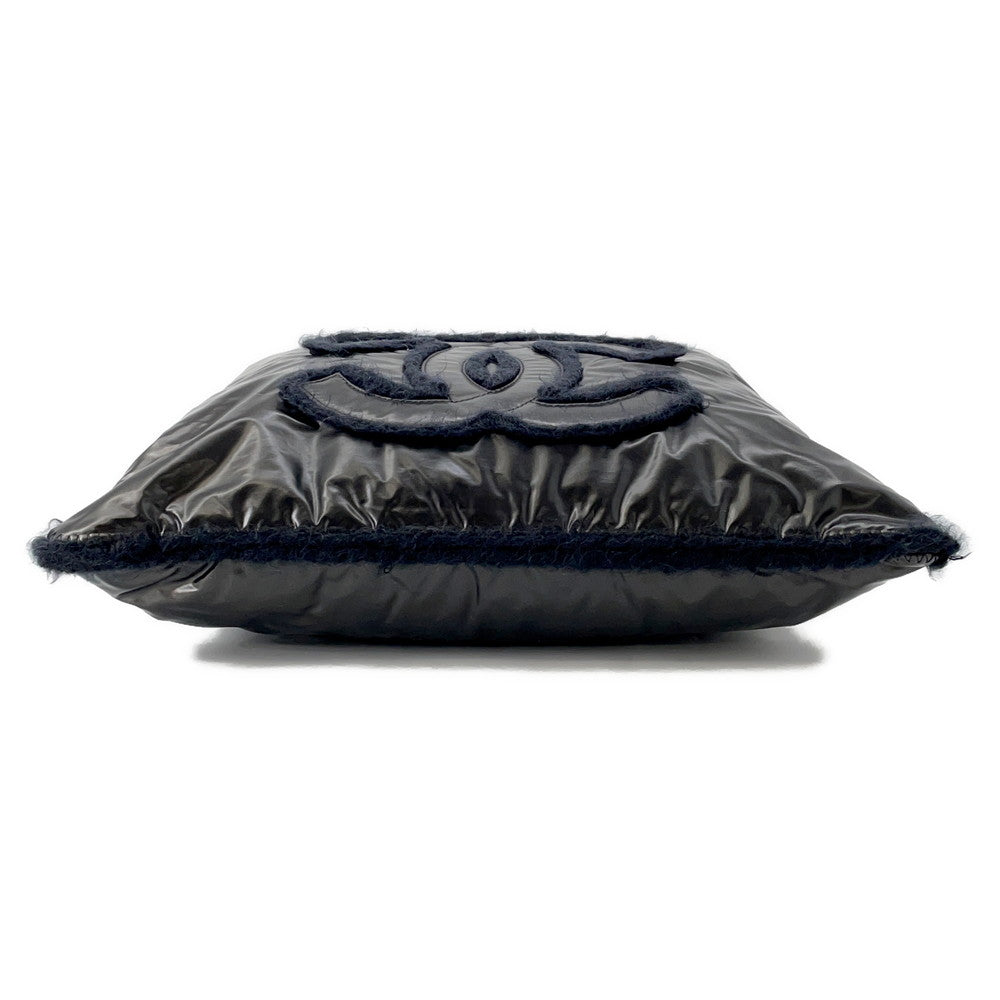 Chanel CC Logo ChainTote Nylon Fur Black Tote Bag