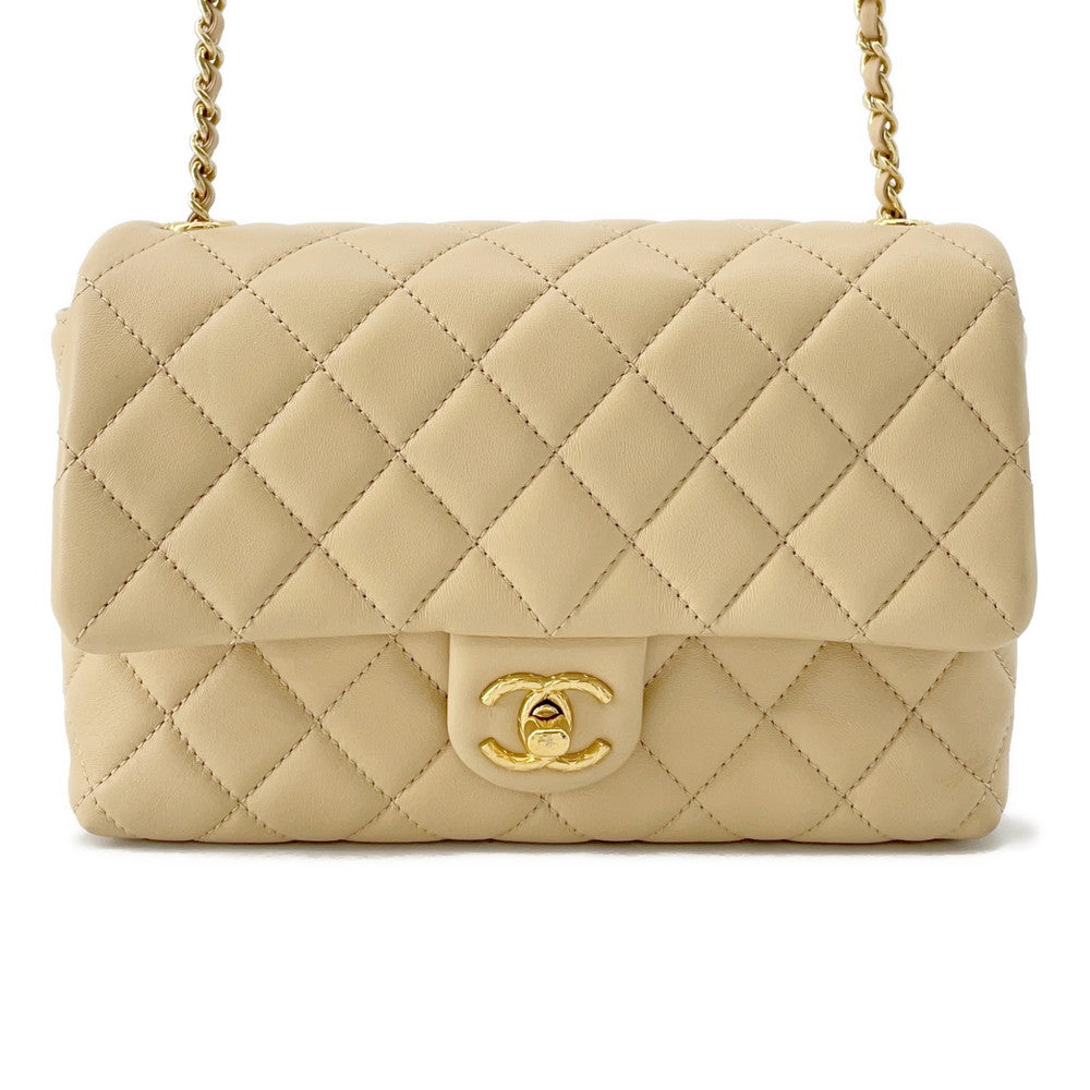 Chanel Matelasse ChainShoulder Lambskin Beige Shoulder Bag