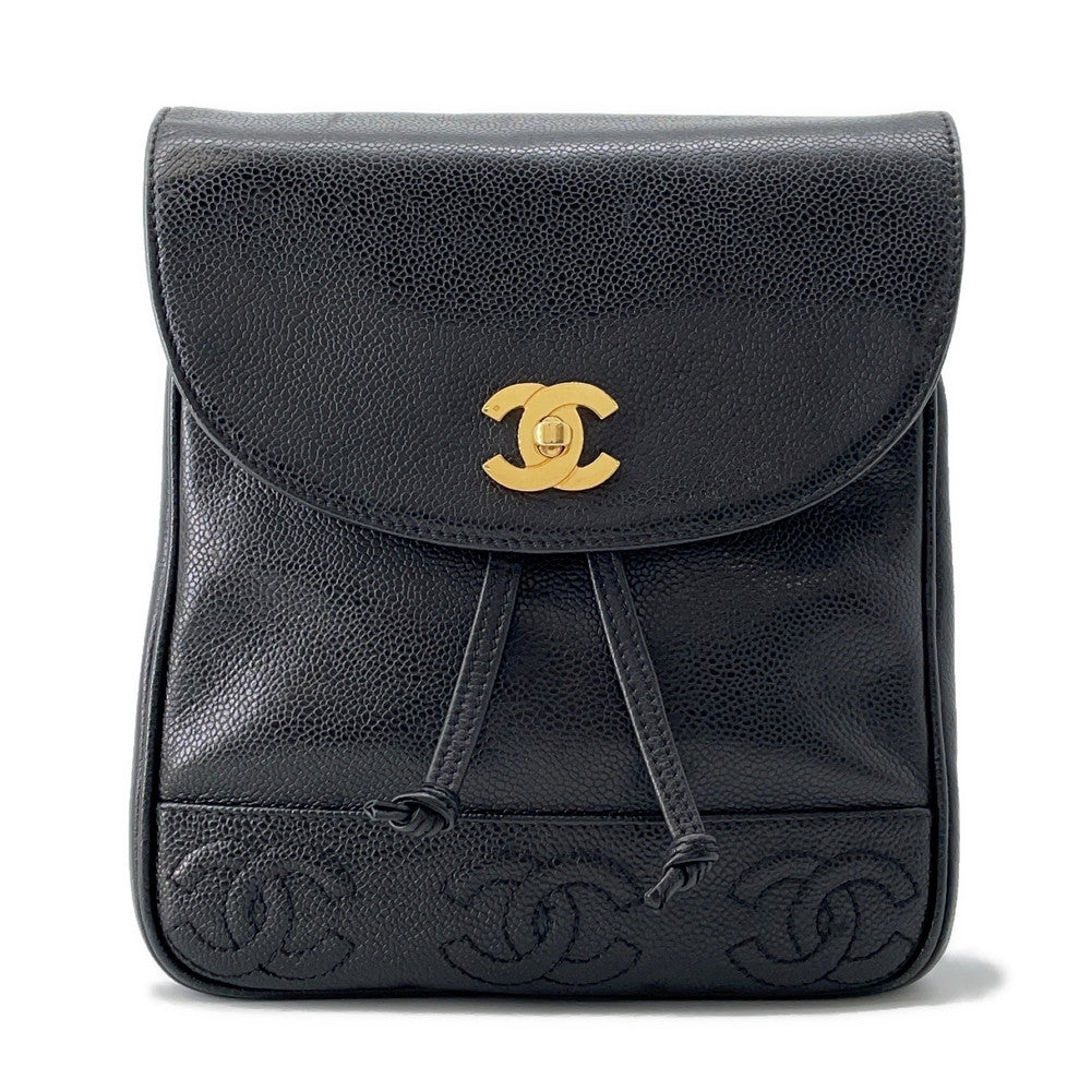 Chanel Triple Coco Backpack Caviar Black Leather