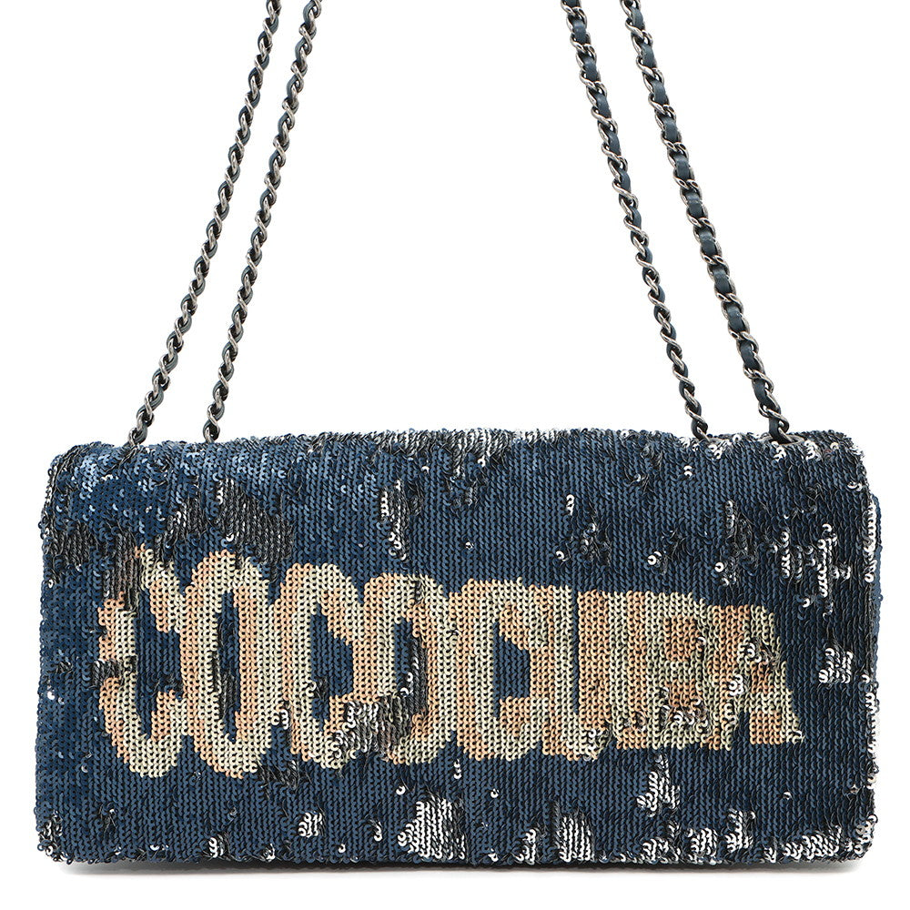 Chanel Coco Cuba ChainShoulder Navy Sequins Silver Leather Shoulder Bag