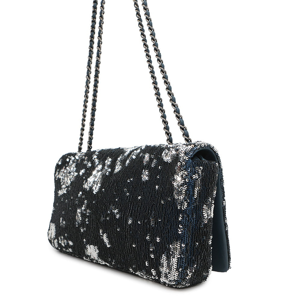 Chanel Coco Cuba ChainShoulder Navy Sequins Silver Leather Shoulder Bag