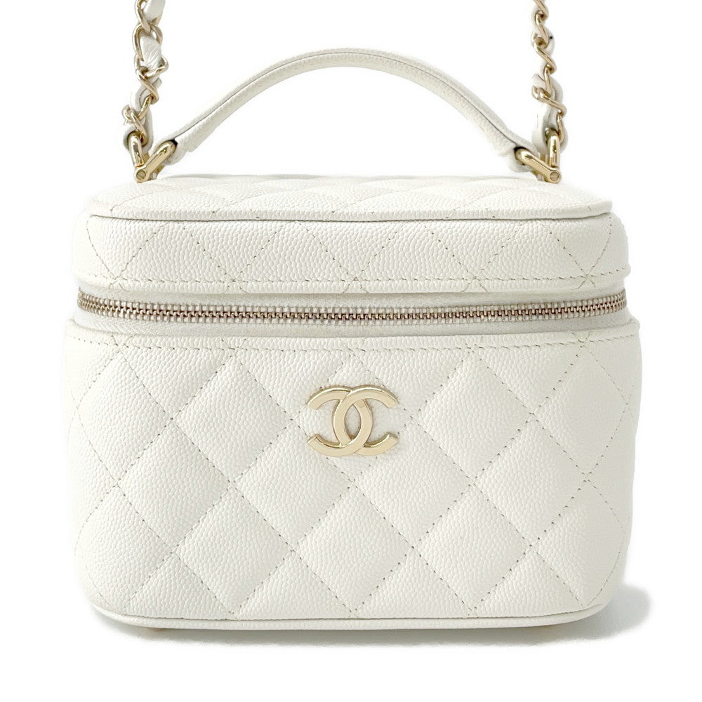 Chanel Matelasse Top Handle Vanity WhiteAS3171 Caviar Small Leather Handbag
