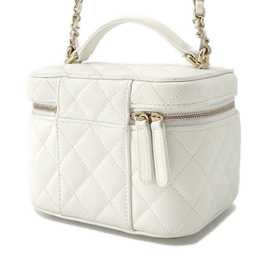 Chanel Matelasse Top Handle Vanity WhiteAS3171 Caviar Small Leather Handbag