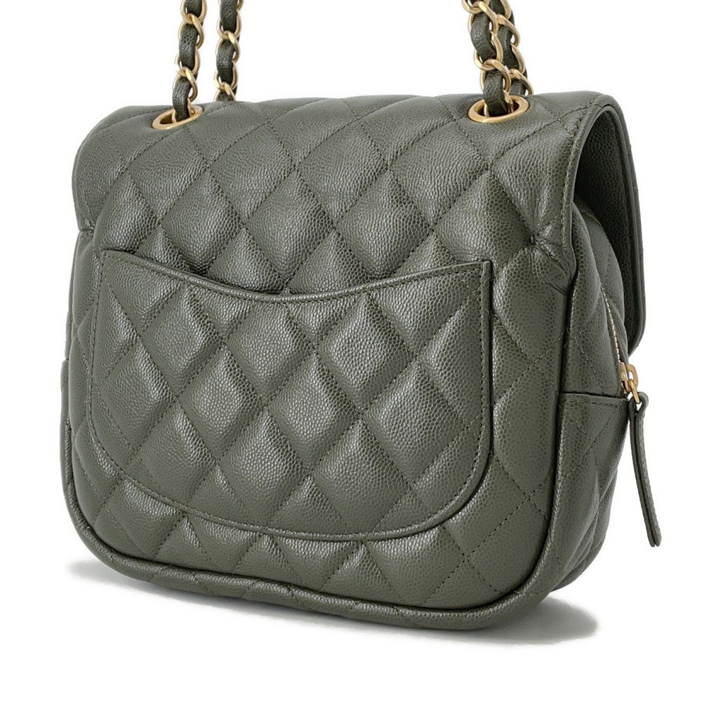 Chanel Matelasse ChainShoulder Khaki Caviar Leather Shoulder Bag