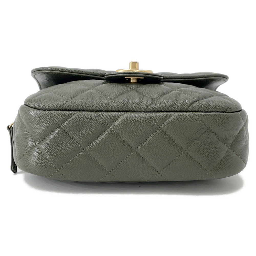 Chanel Matelasse ChainShoulder Khaki Caviar Leather Shoulder Bag