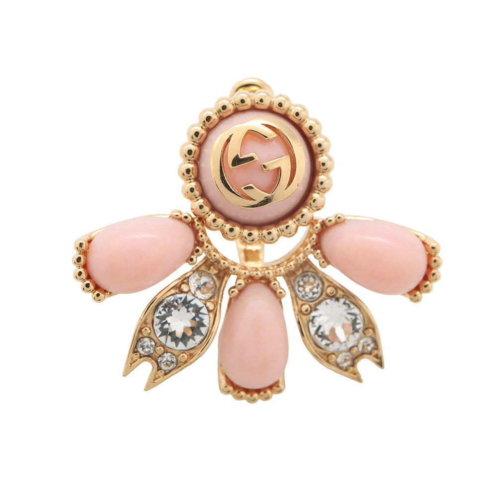 GUCCI ?Interlocking G 2-way single earrings Pink Metal Rhinestone