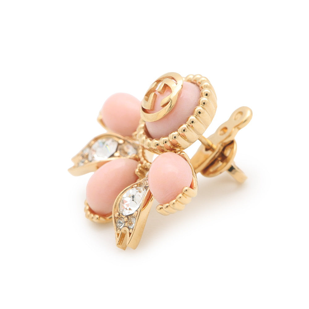 GUCCI ?Interlocking G 2-way single earrings Pink Metal Rhinestone