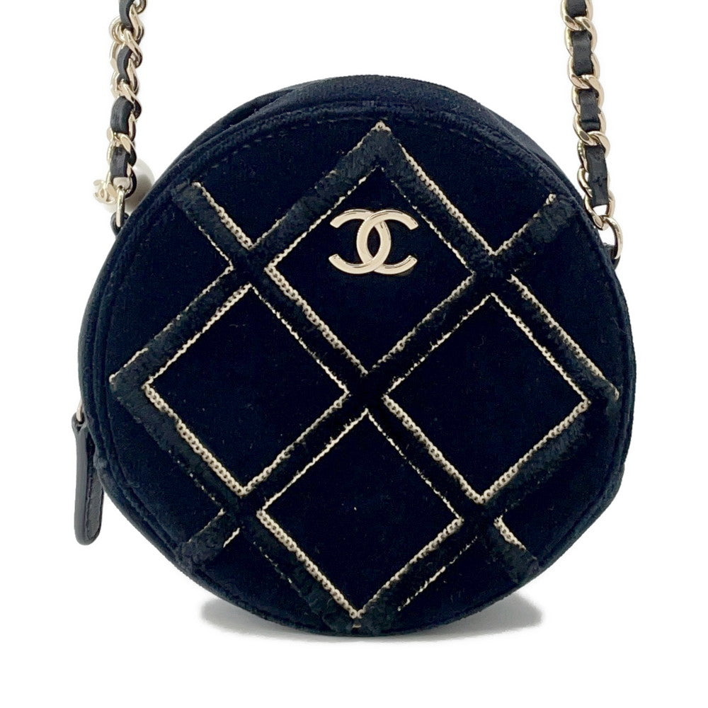 Chanel Matelasse ChainShoulder Velour Faux Pearl Black Shoulder Bag