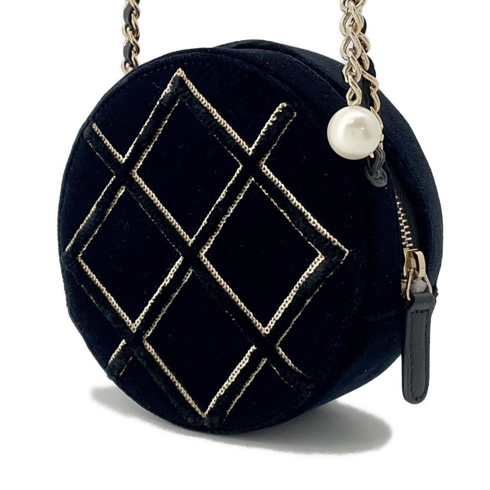 Chanel Matelasse ChainShoulder Velour Faux Pearl Black Shoulder Bag