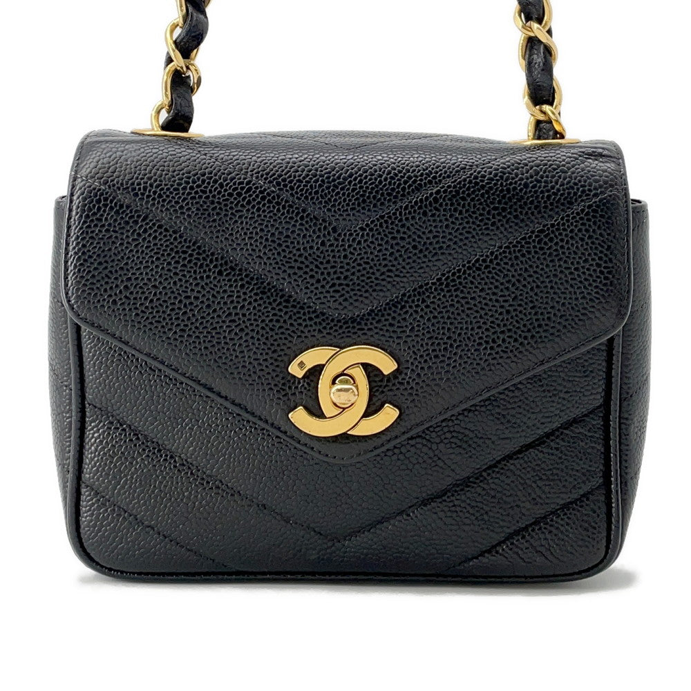 Chanel V Stitch ChainShoulder Caviar Black Leather Shoulder Bag