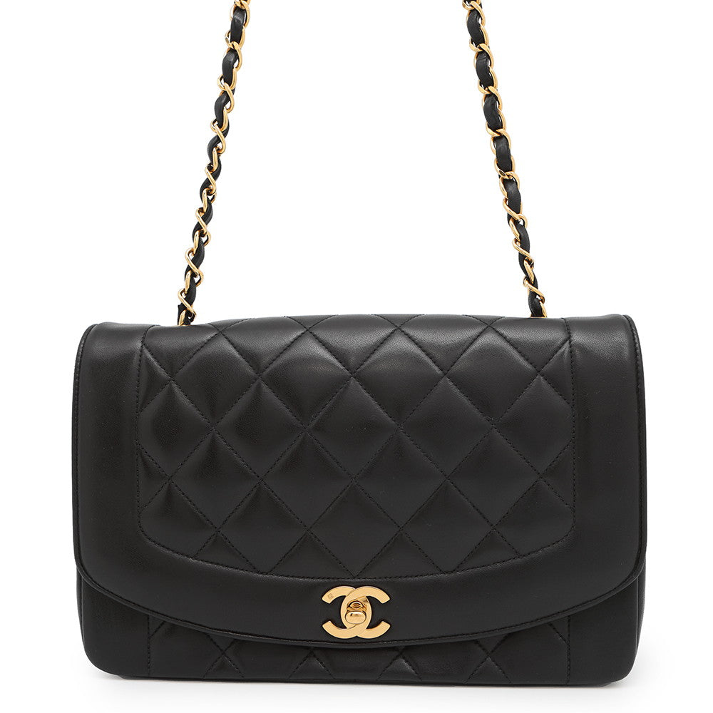 Chanel Diana Matelasse ChainShoulder BlackA01165 Lambskin Shoulder Bag