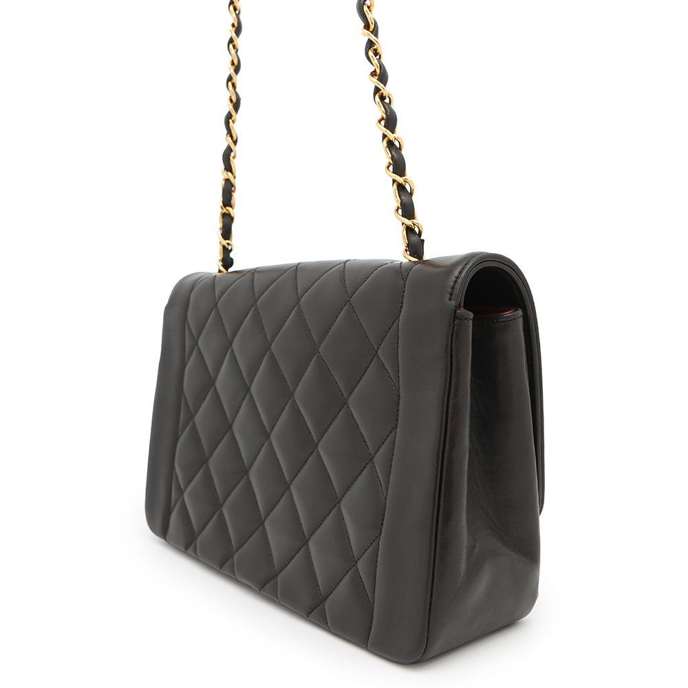 Chanel Diana Matelasse ChainShoulder BlackA01165 Lambskin Shoulder Bag