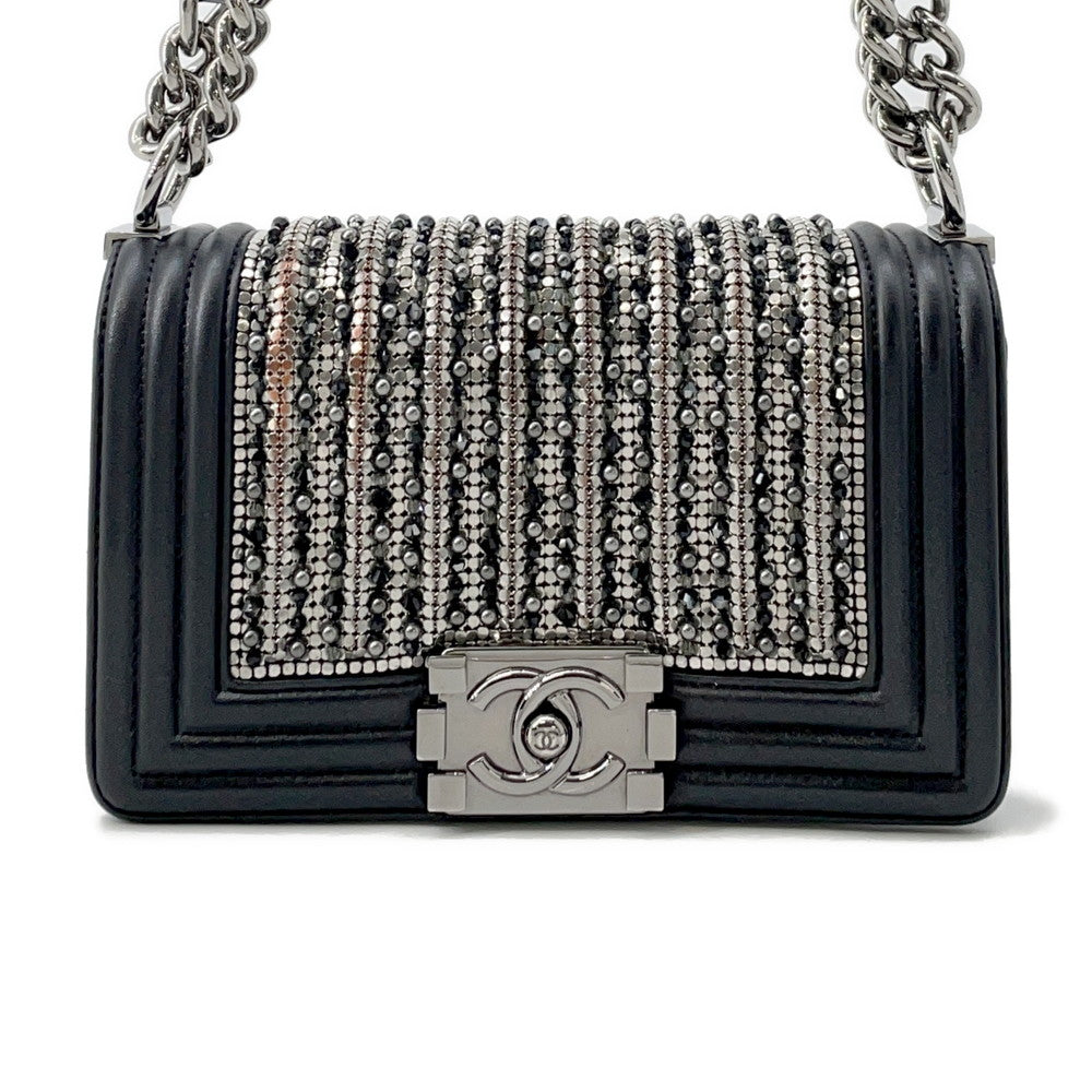 Chanel Boy ChainShoulder Lambskin Bijoux Black Silver Small Shoulder Bag