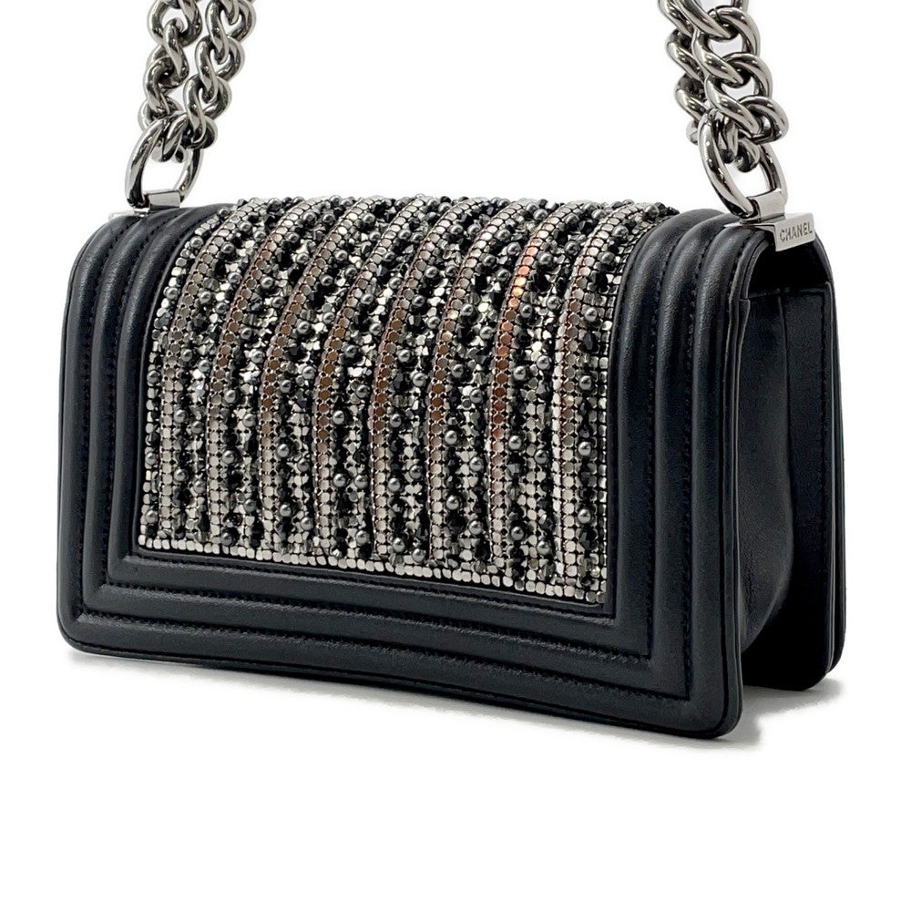 Chanel Boy ChainShoulder Lambskin Bijoux Black Silver Small Shoulder Bag