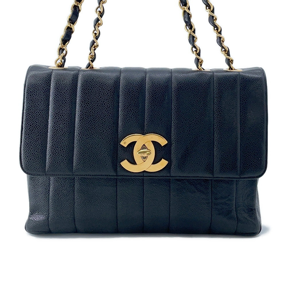 Chanel Mademoiselle Single Flap ChainShoulder Caviar Black Leather Shoulder Bag
