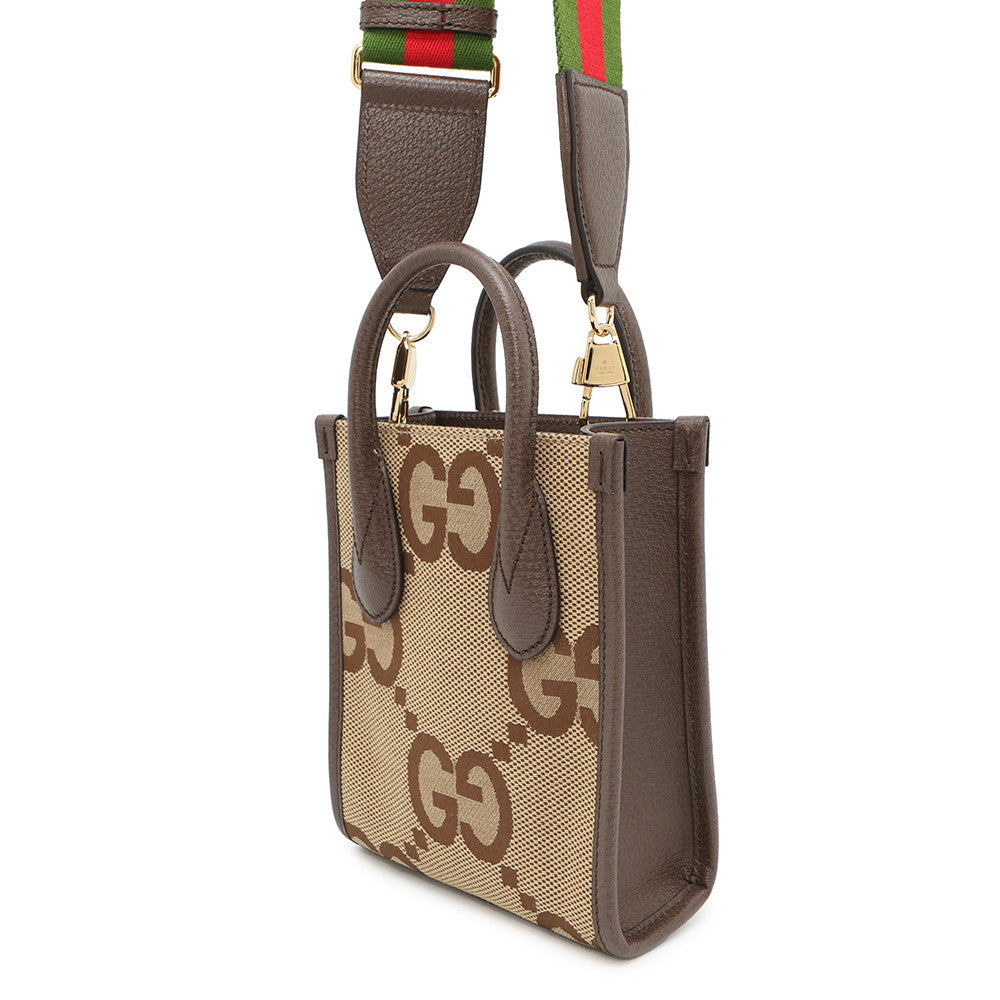 Gucci Jumbo GG 2WAY Brown699406 Size Leather Canvas Mini Shoulder Bag