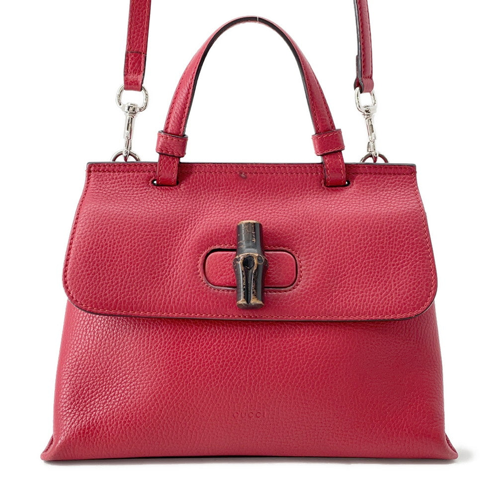 Gucci Daily 2Way Handbag Red370831 Bamboo Leather Travel Bag