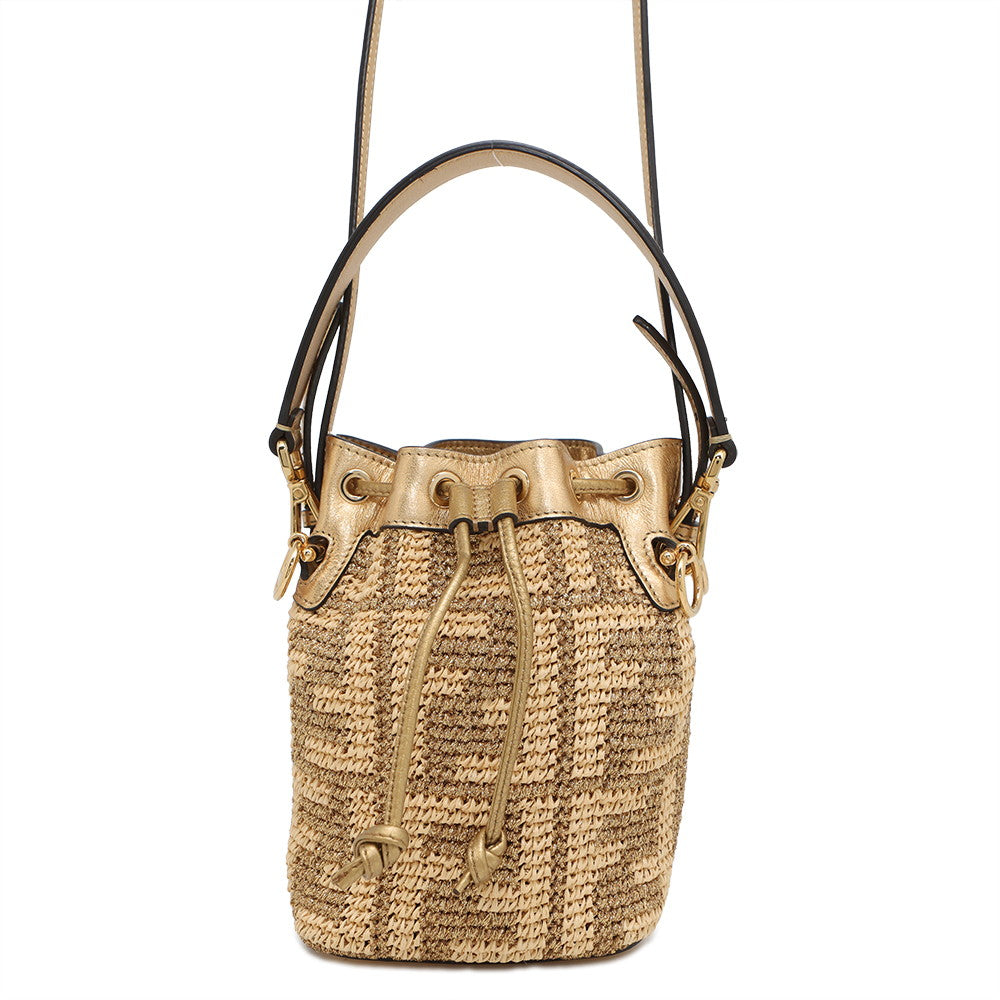 Fendi Montrezor Gold8Bs010 Straw Leather Mini Travel Bag