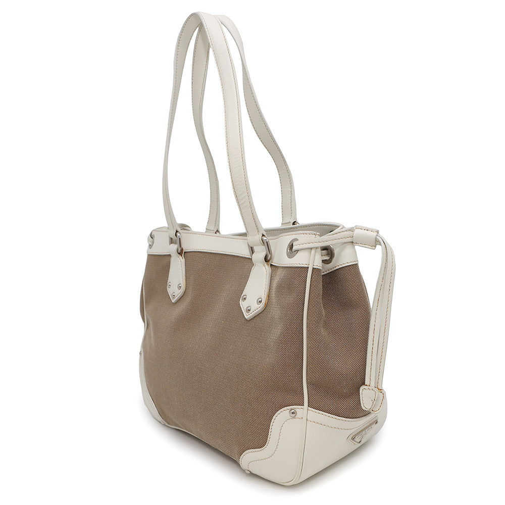 Logo Jacquard Handbag Beige Whitebr Leather Canvas Travel Bag