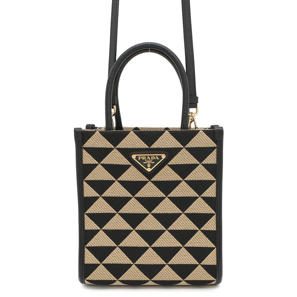 Prada ?Symbol EmbroideryFabric Bag Beige1BA355 Canvas Black Mini Bag